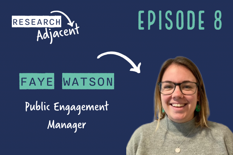 Research Adjacent Fay Watson public engagement manager podcast banner