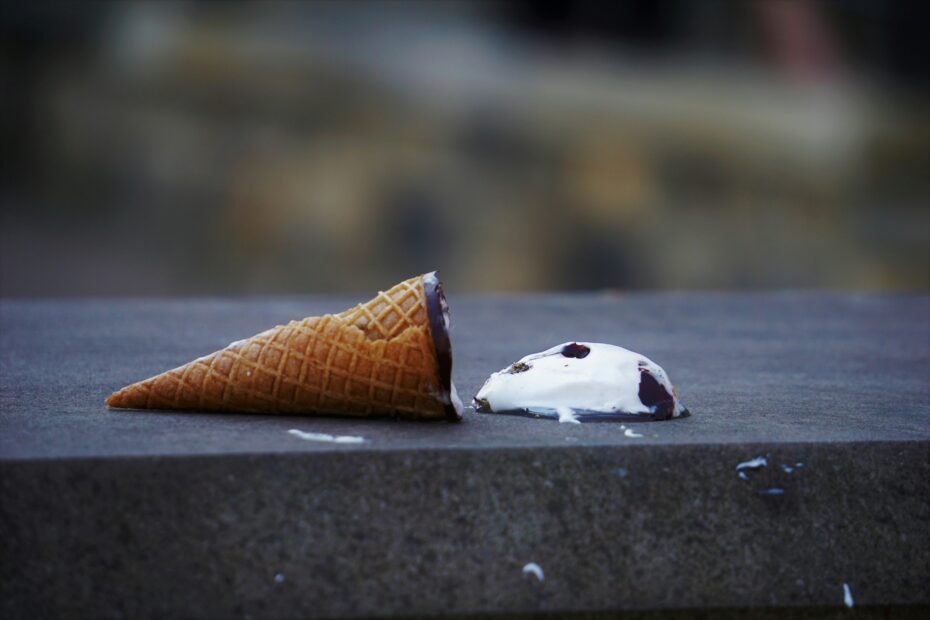 An ice cream which has been dropped on the floor